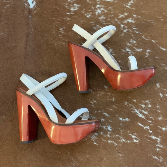 Charles Jourdan Shoes - CHARLES JOURDAN Glossy Wood Platforms, Cream